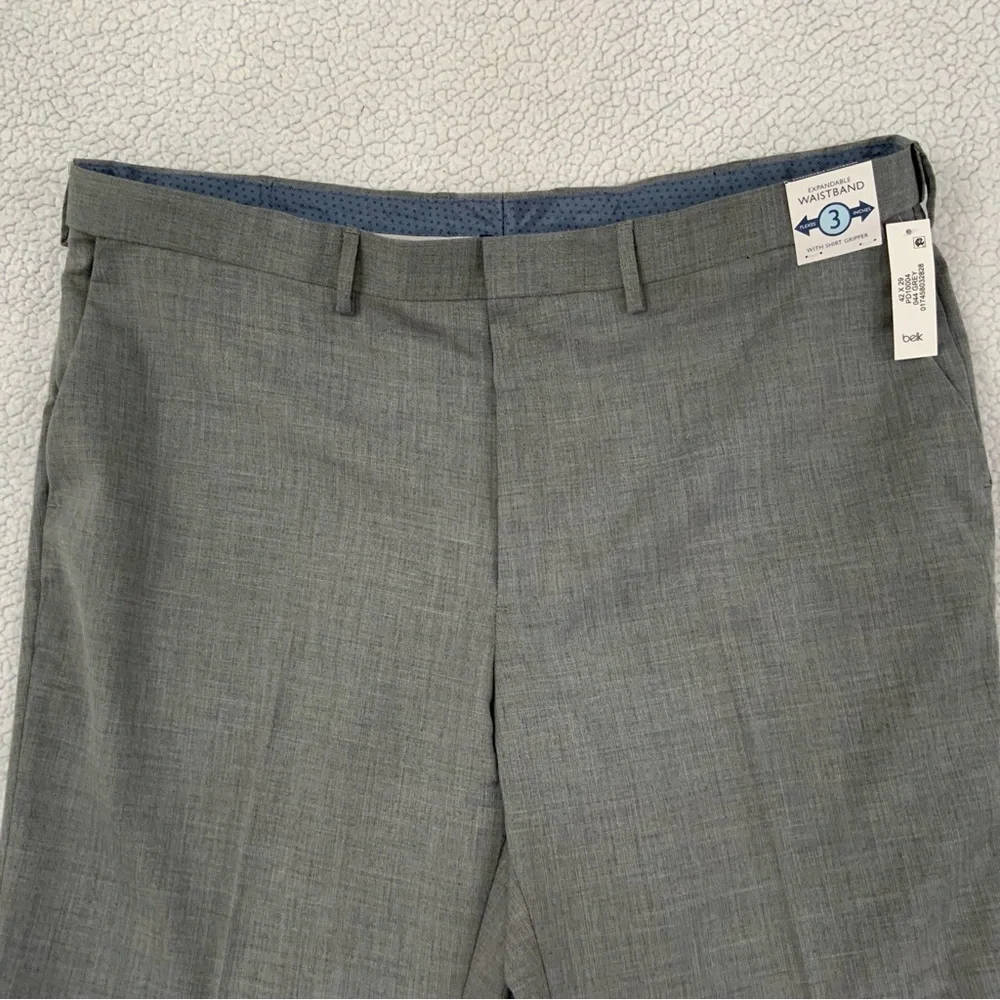 Saddlebred Traveler 42x29 Dress Pants Gray Comfort Flex No Iron Flat Front New